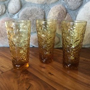 Vintage Anchor Hocking Milano Lido Honey Gold Tumblers Set of 3 MCM